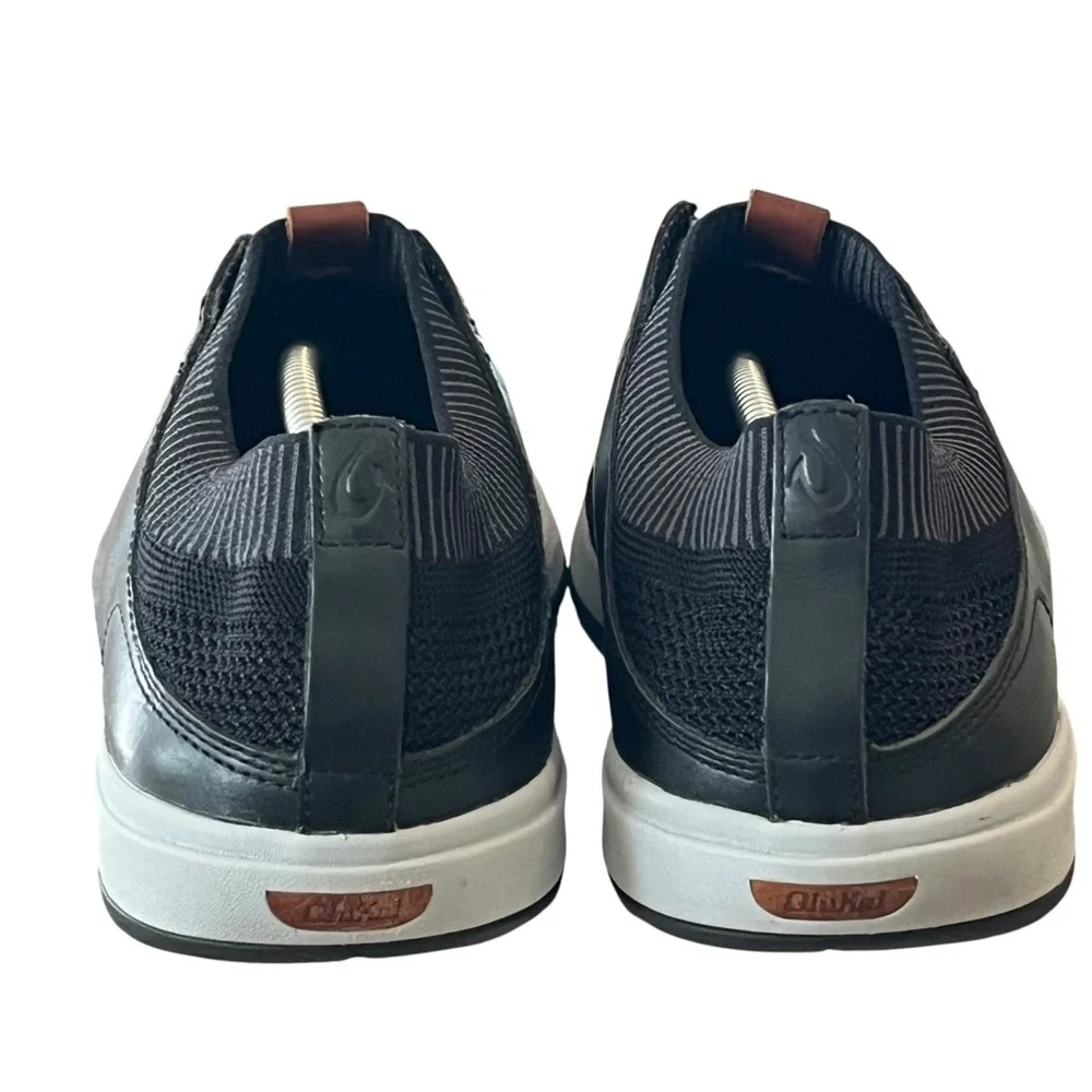 Olukai Makia Ulana Sneakers Mens 13 Black Knit Leather Slip On Comfort